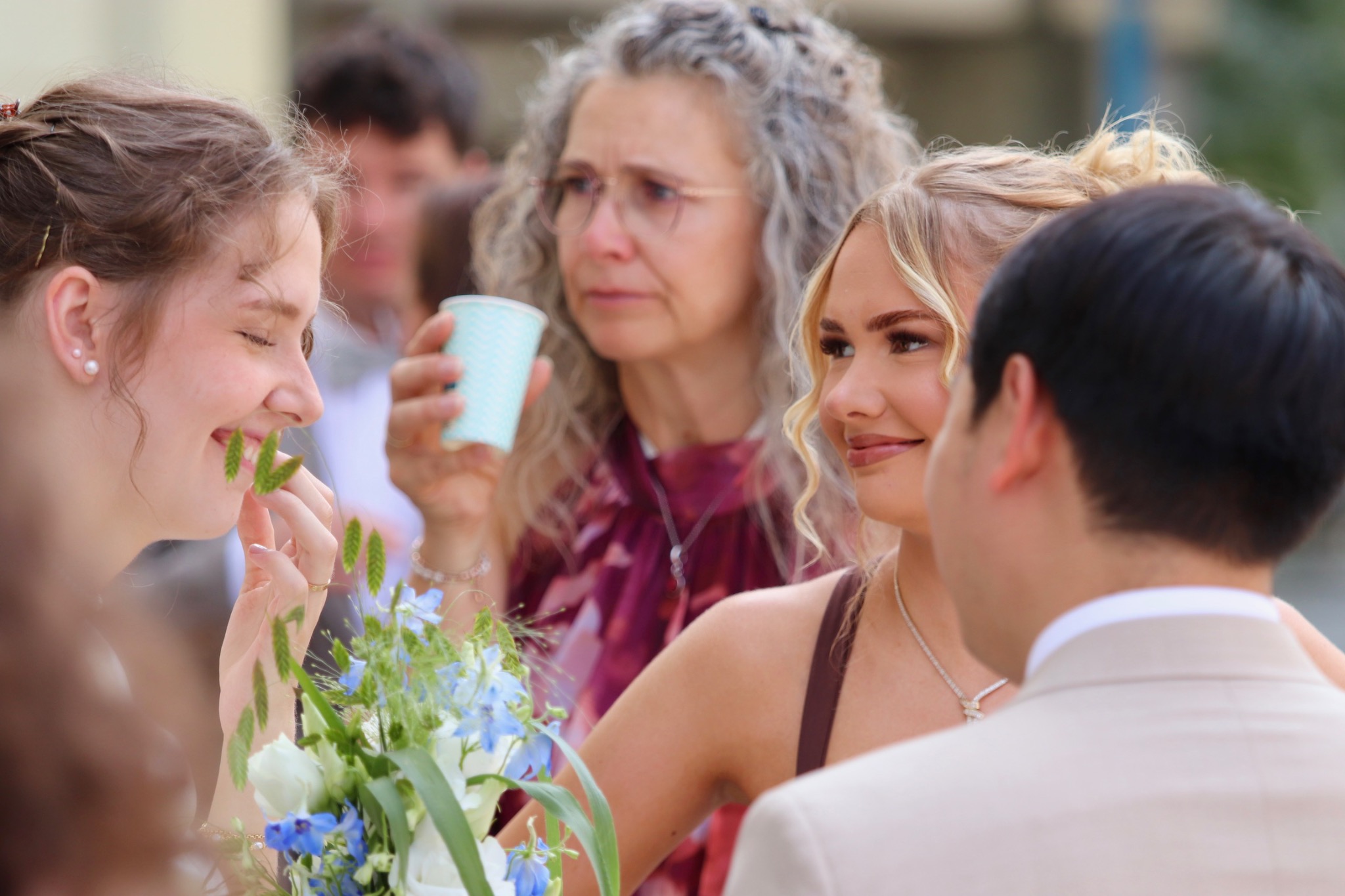 A candid moment with loved ones at the wedding